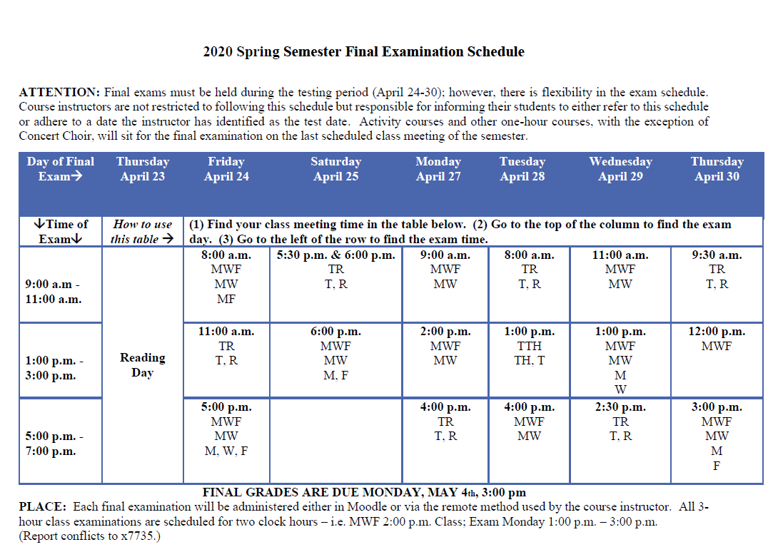 2020 Spring Semester Final Exam Schedule | Tougaloo College